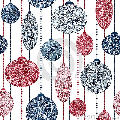 Seamless pattern with balls of snowflakes on garlands Vector Illustration