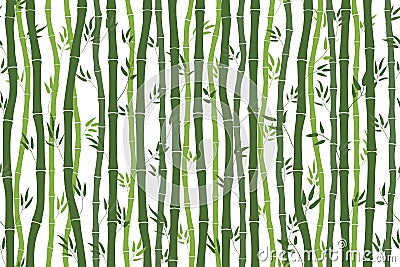 Seamless pattern with bamboo stalks. Silhouette of green bamboo on white background. Bamboo sticks and leaves. Vector illustration Vector Illustration
