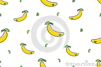 Seamless pattern banana icons. Isolated on White background Vector Illustration