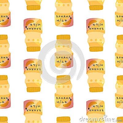 Seamless pattern with banana milk flavor Cute delicious drink Vector Illustration