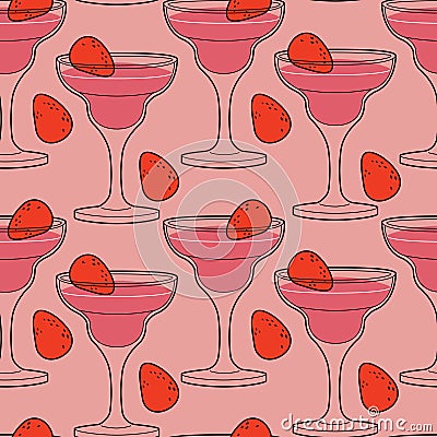 Seamless pattern - bar cocktail Caipirinha with fruits illustration. Cocktail garnish. Vector Illustration