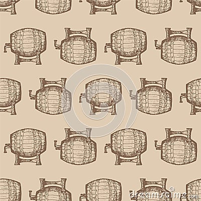 Seamless pattern with barrels of beer Vector Illustration