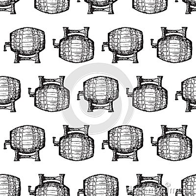 Seamless pattern with barrels of beer on white background Vector Illustration