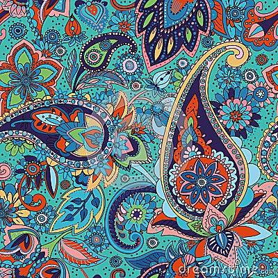 Paisley. Multi-colored pattern in Paisley style, based on the traditions of Oriental patterns Vector Illustration