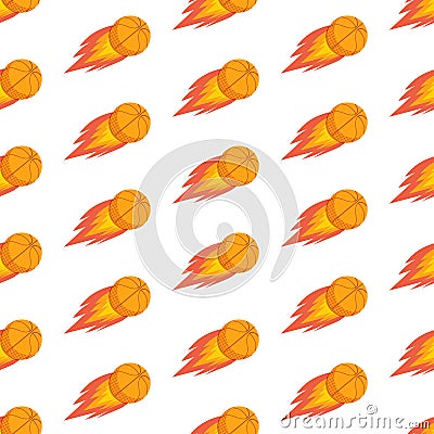 Seamless pattern of basketballs. Sports background in vector. A flying ball leaves a trail of fire. Flat style. For processing any Stock Photo