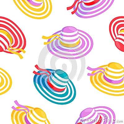 Seamless pattern with beach lady hats. Vector Illustration