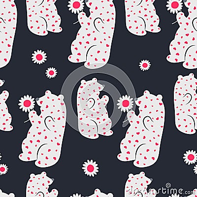 Seamless pattern with bears and flowers. Vector Illustration