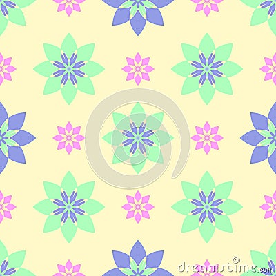 Seamless pattern of beautiful flowers, turquoise and pink flowers Vector Illustration