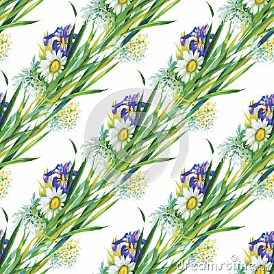 Seamless pattern with Beautiful flowers, Watercolor painting Vector Illustration