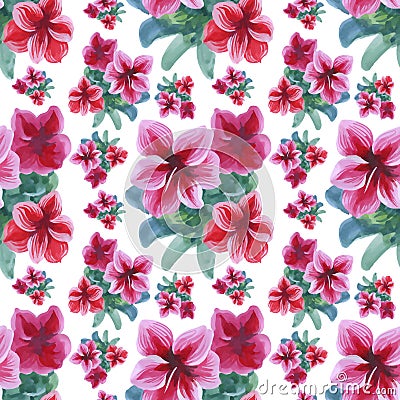 Seamless pattern with Beautiful flowers, Watercolor painting Vector Illustration