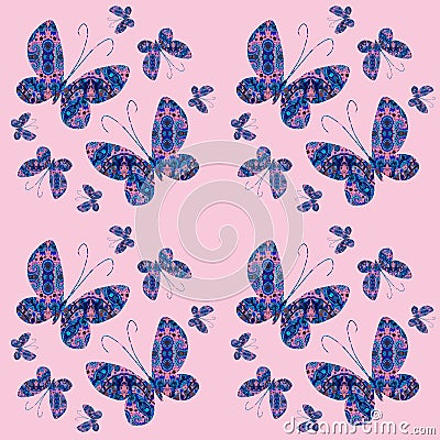 Seamless pattern with beautiful ornamental butterflies Stock Photo