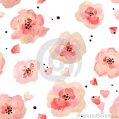 Seamless pattern with beautiful watercolor flowers on white background, vector illustration Vector Illustration