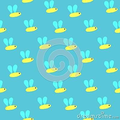 Seamless pattern with bee on the blue background , kids paper, wall paper, textile for children, insects ornament, simple Stock Photo
