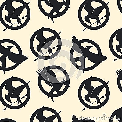 Seamless pattern with Bird signs Mockingjay. Vector Vector Illustration