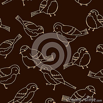 1571 birds, seamless pattern with birds drawings, linear image, monochrome colors Vector Illustration