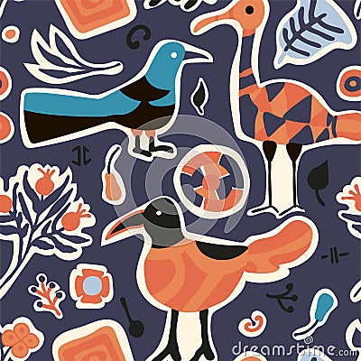 Seamless pattern with birds stickers Vector. Vector Illustration