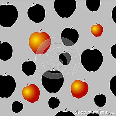 Seamless Pattern with black apples and some gold. Vector Illustration