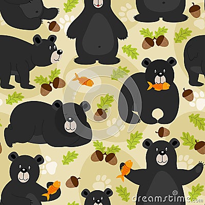 Seamless pattern black bear Vector Illustration