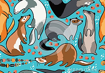 Cute cartoon ferrets seamless pattern. Vector illustration Vector Illustration