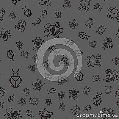 Seamless pattern with black bugs Vector Illustration