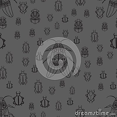 Seamless pattern with black bugs Vector Illustration