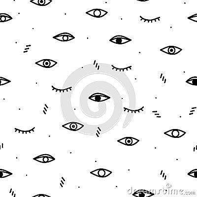 Seamless pattern with black eyes on a white background. Black spots. Vector Illustration