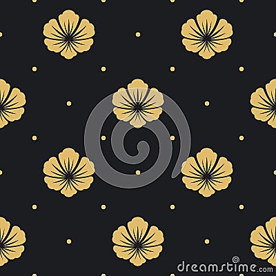 Seamless pattern black with flower Vector Illustration