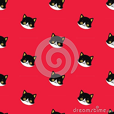 Seamless Pattern of Black Heads of Cats Vector Illustration