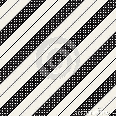 Seamless pattern in black and off white for dress, shirt, skirt, blouse, tie, gift paper, other textile print. Diagonal stripes. Vector Illustration