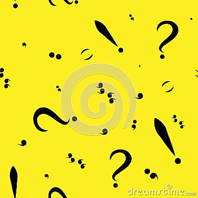 Seamless pattern with black punctuation marks. Yellow background. Vector illustration Stock Photo