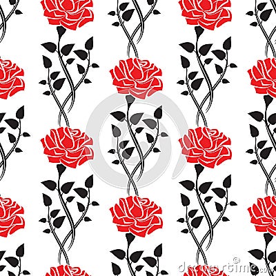 Seamless pattern of black rose with leaves. Vector Illustration