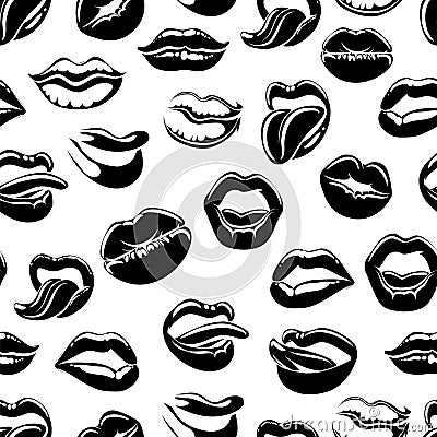 Seamless pattern with black lips Vector Illustration