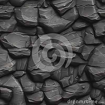 Seamless pattern of black stones, repetition background, texture of cracked rocks. Generative AI Stock Photo