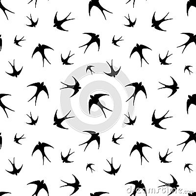 Seamless pattern with black swallows on white. Vector illustration. Vector Illustration