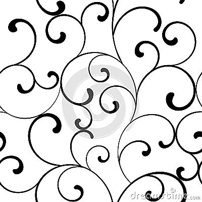 Seamless pattern with black swirls on a white background Vector Illustration