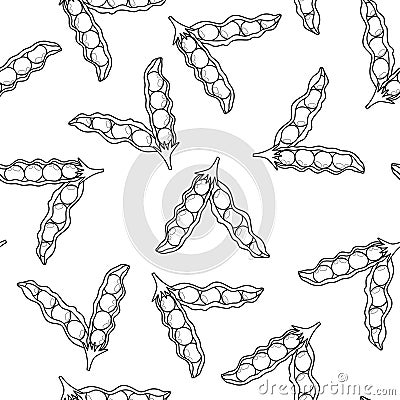 Fresh peas black and white seamless pattern. Healthy vegetable background Vector Illustration