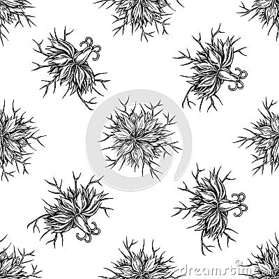 Seamless pattern with black and white black caraway Vector Illustration