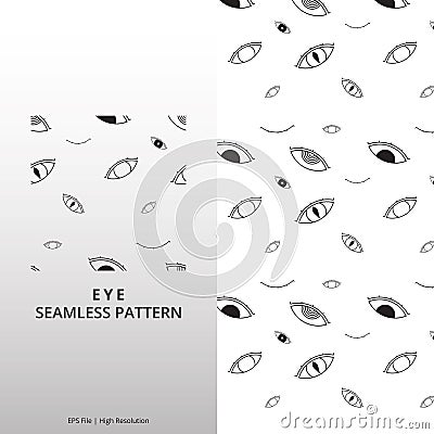 Seamless pattern with black and white cartoon eyes. Doodle Pattern Vector Illustration