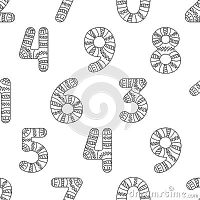 Seamless pattern of black and white fancy ornamental numbers Vector Illustration