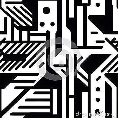 seamless pattern Black and white geometric graphic design, circles, triangles, line segments by Generative AI Cartoon Illustration
