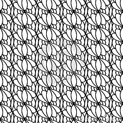 Seamless pattern. Black and white linear background. Decorative geometric petals. Regular doodling design with thin line. Trendy Vector Illustration