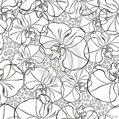 Seamless pattern with black and white orchids . Stock Photo
