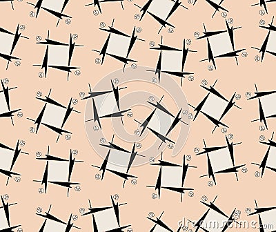 Seamless pattern with black and white shape on peach colored background. Stock Photo