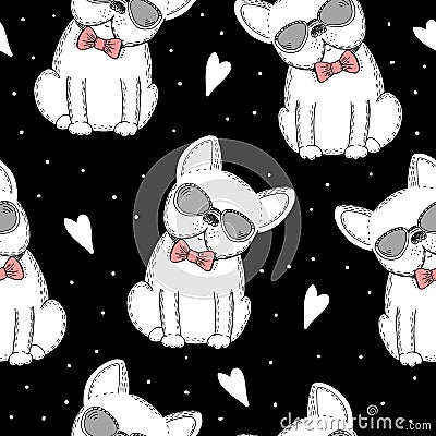 Seamless pattern with Black and white vector sketch of a dog. Vector Illustration Vector Illustration
