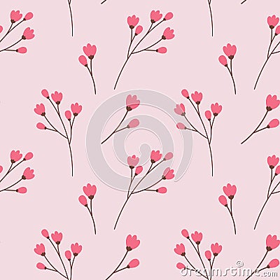 Seamless pattern of blooming spring twigs in trendy bright hues. Springtime. Wrapping design concept Vector Illustration