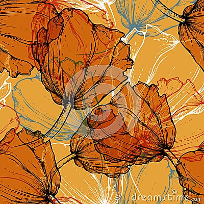 Seamless pattern with blooming tulips Vector Illustration