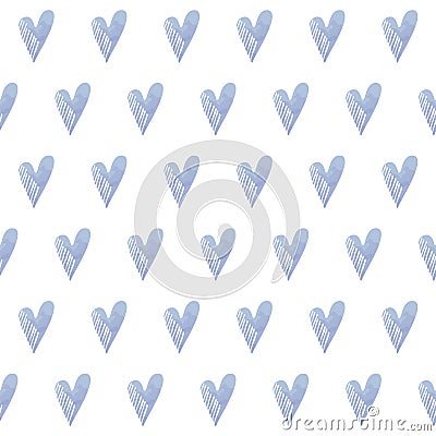 Seamless pattern with blue doodle hearts, Vector Illustration