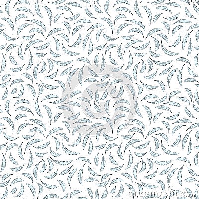 Blue feathers seamless pattern texture. Vector graphic illustration. Soft print Vector Illustration