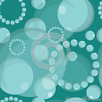 Seamless pattern of blue pearls on turquoise circles balls background Vector Illustration