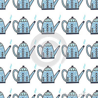 Seamless pattern with blue teapot. Vector print Vector Illustration